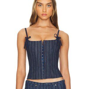 Charismatic Denim Corset in Dark Pinstripe LIONESS Size: M Color: Dark Denim